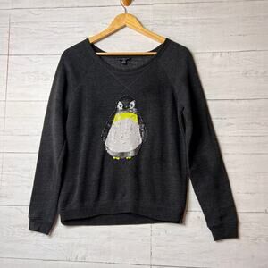 American Eagle Outfitters Sweatshirt Womens Size S/P Dark Gray Sequin Penguin